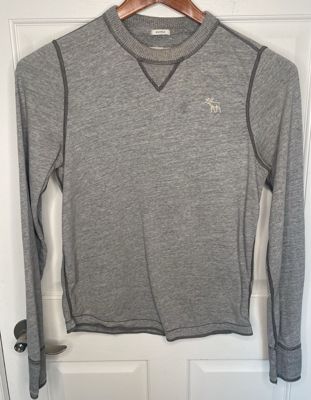 Y2K Abercrombie & Fitch Men's Muscle Fit Crewneck Long Sleeve Sz L Cotton Logo